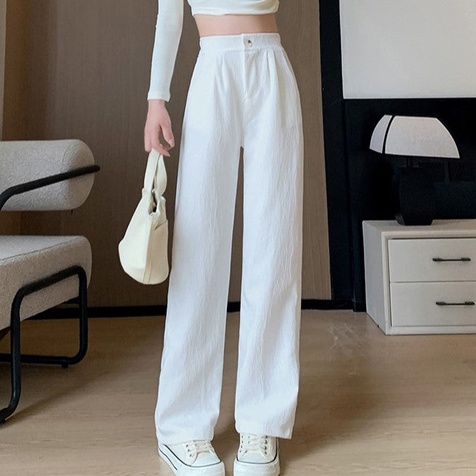 White Textured Button Down Pants