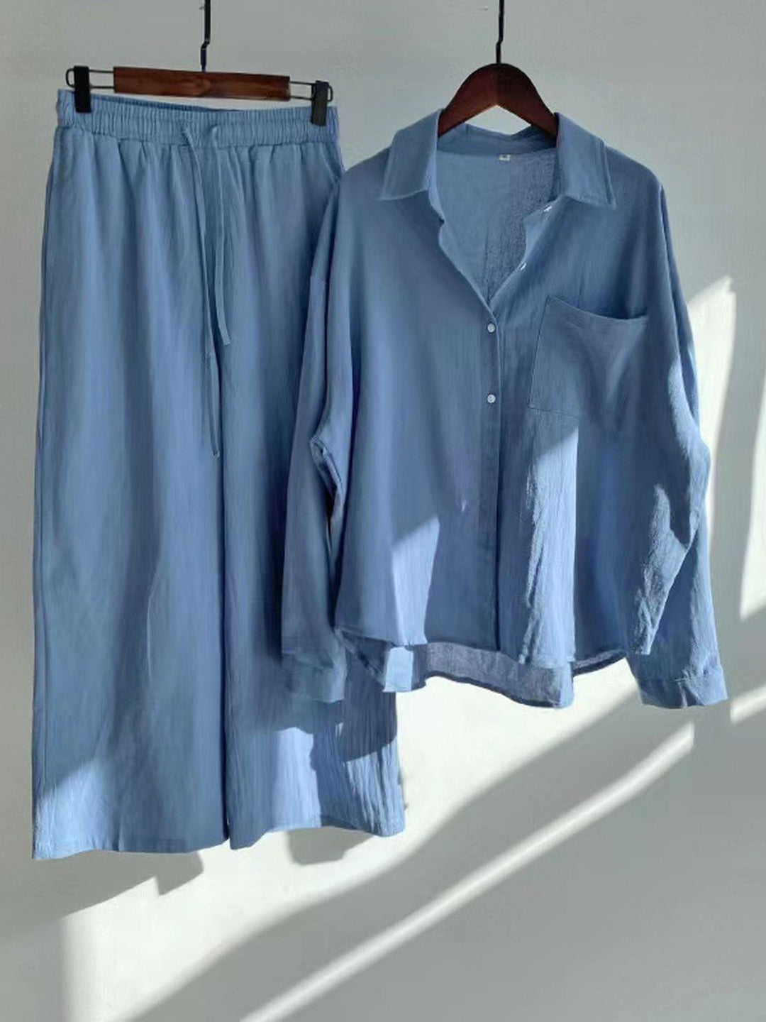 Blue Oversized Shirt and Wide Pant Co-Ord Set