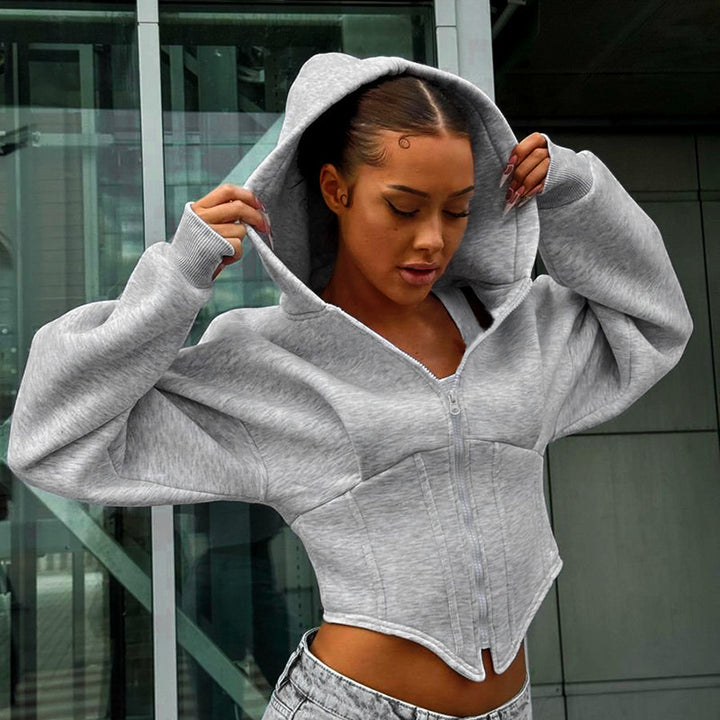Grey Corset Detail Sweatshirt With Hoodie