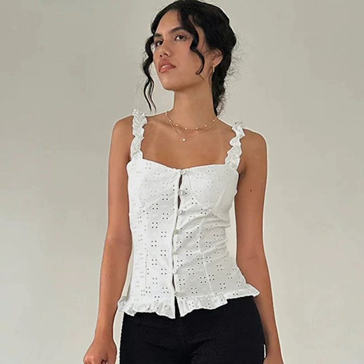 White Strappy Front Buttoned Shifley Top
