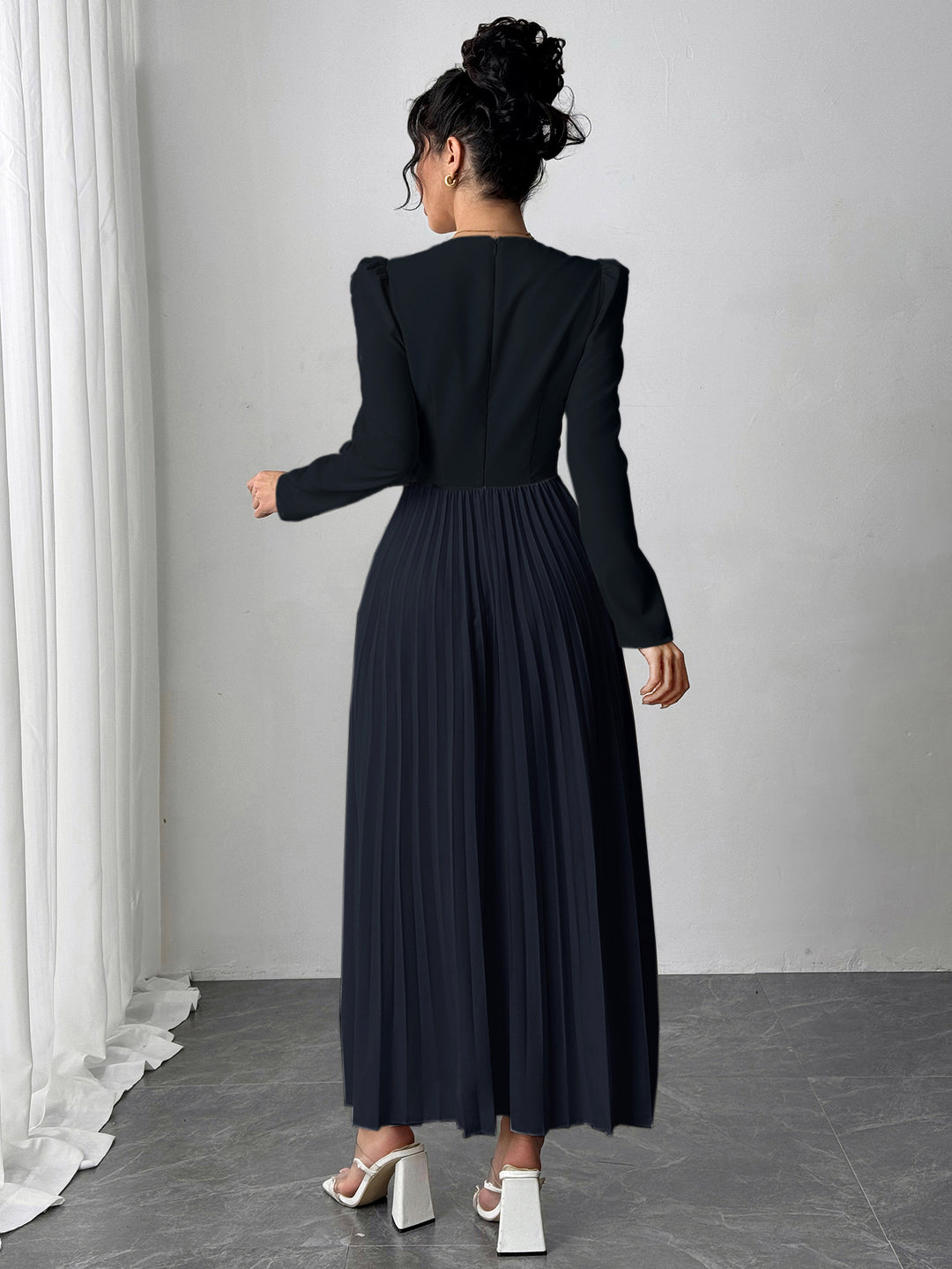 Navy Pleated Blazer Dress