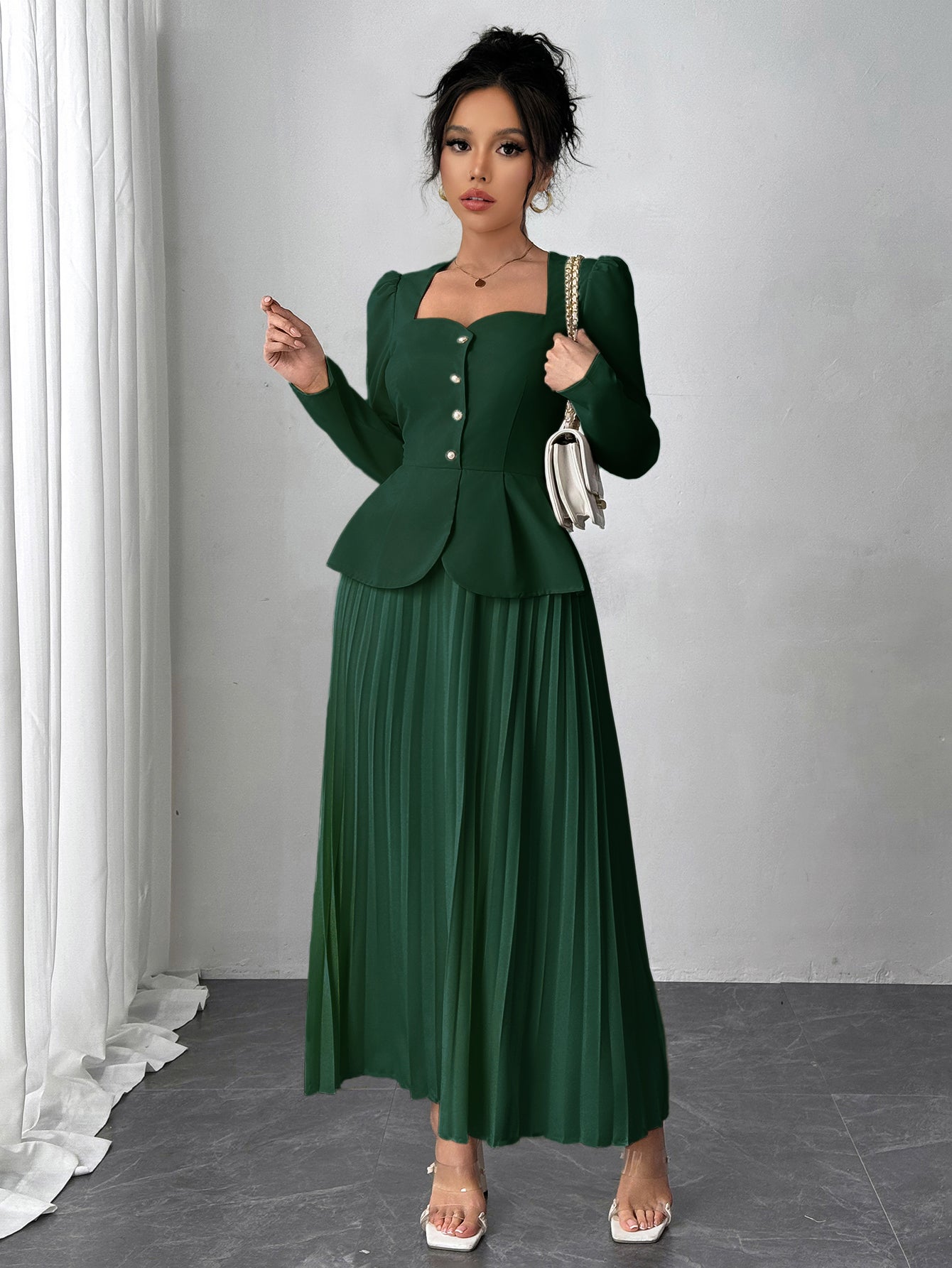 Forest Green Pleated Blazer Dress