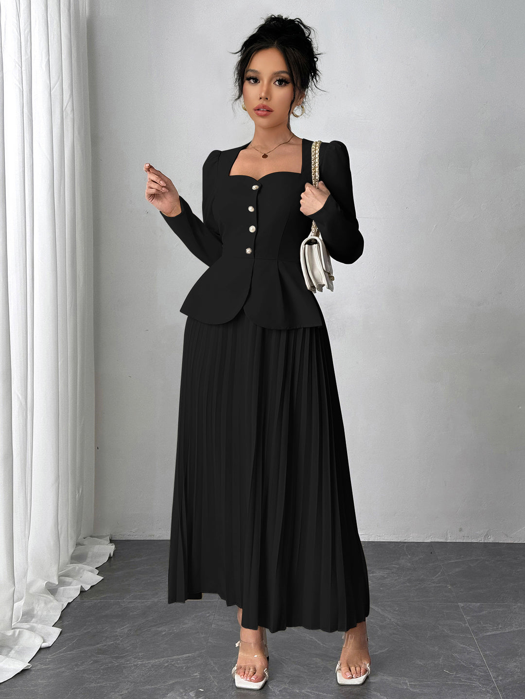 Black Pleated Blazer Dress