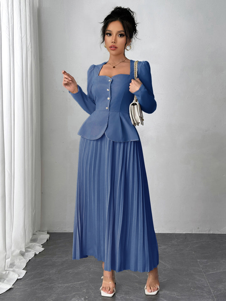Blue Pleated Blazer Dress