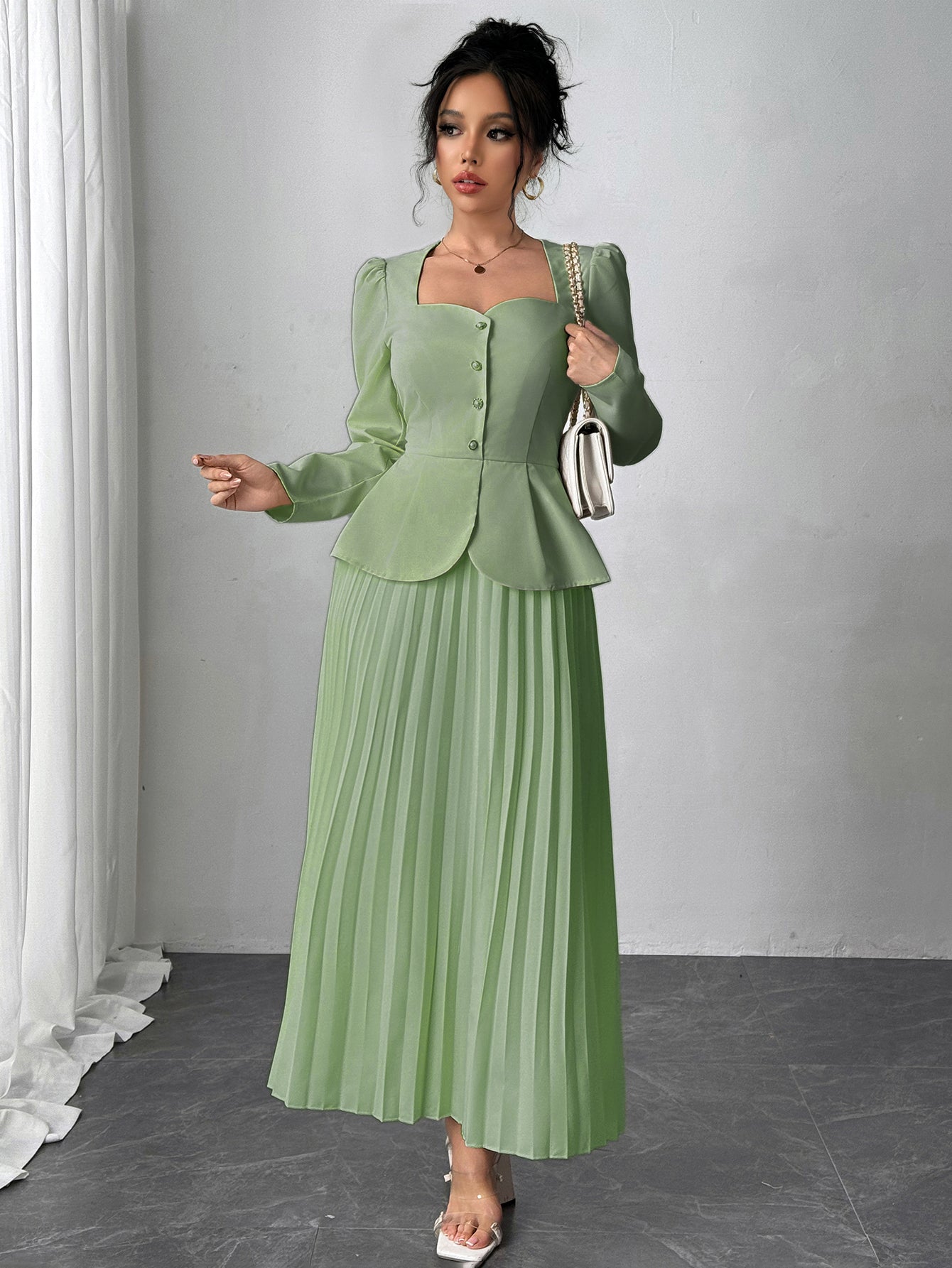 Green Pleated Blazer Dress