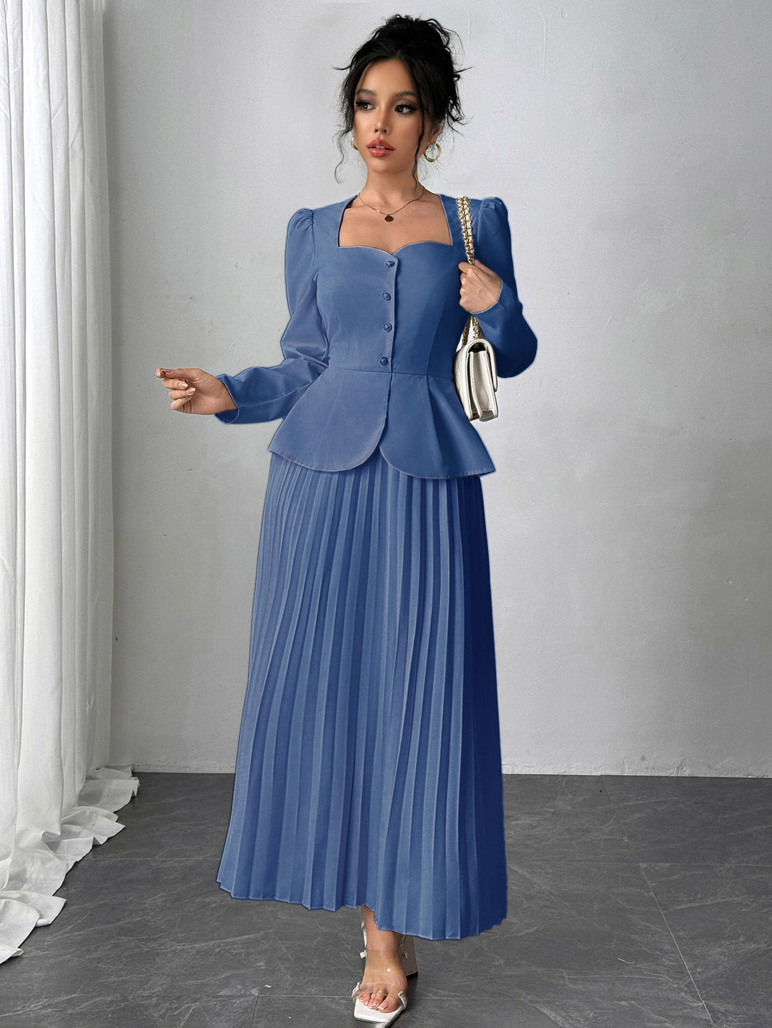 Blue Pleated Blazer Dress
