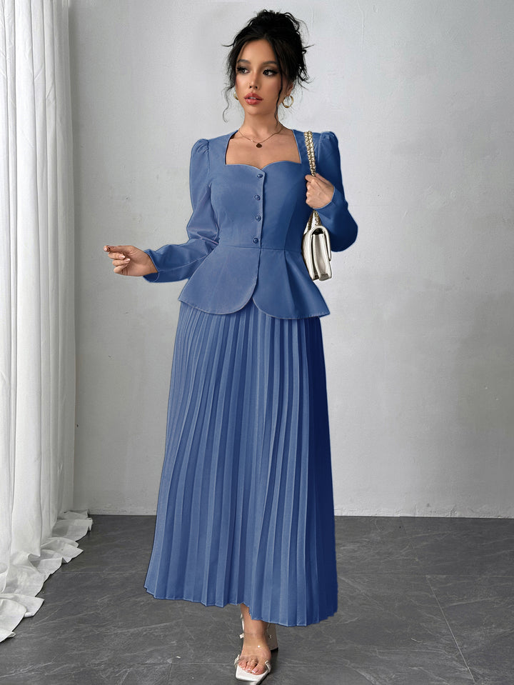 Blue Pleated Blazer Dress