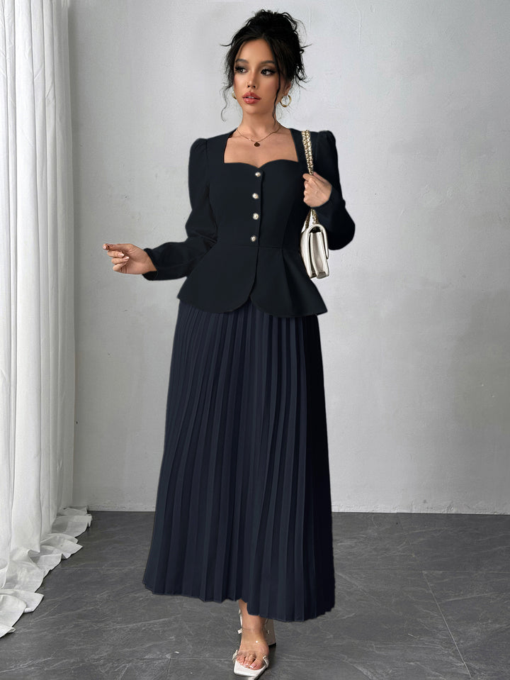 Navy Pleated Blazer Dress