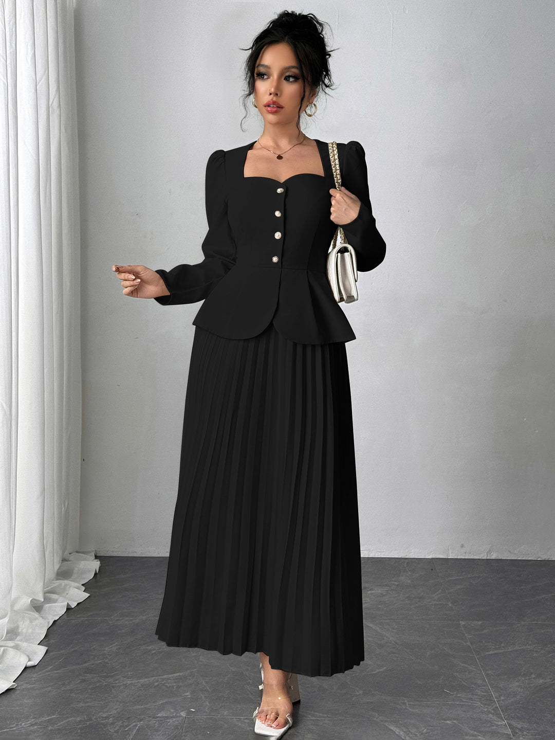 Black Pleated Blazer Dress