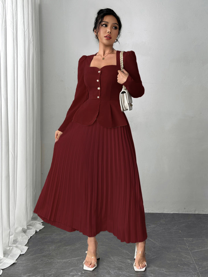 Maroon Pleated Blazer Dress
