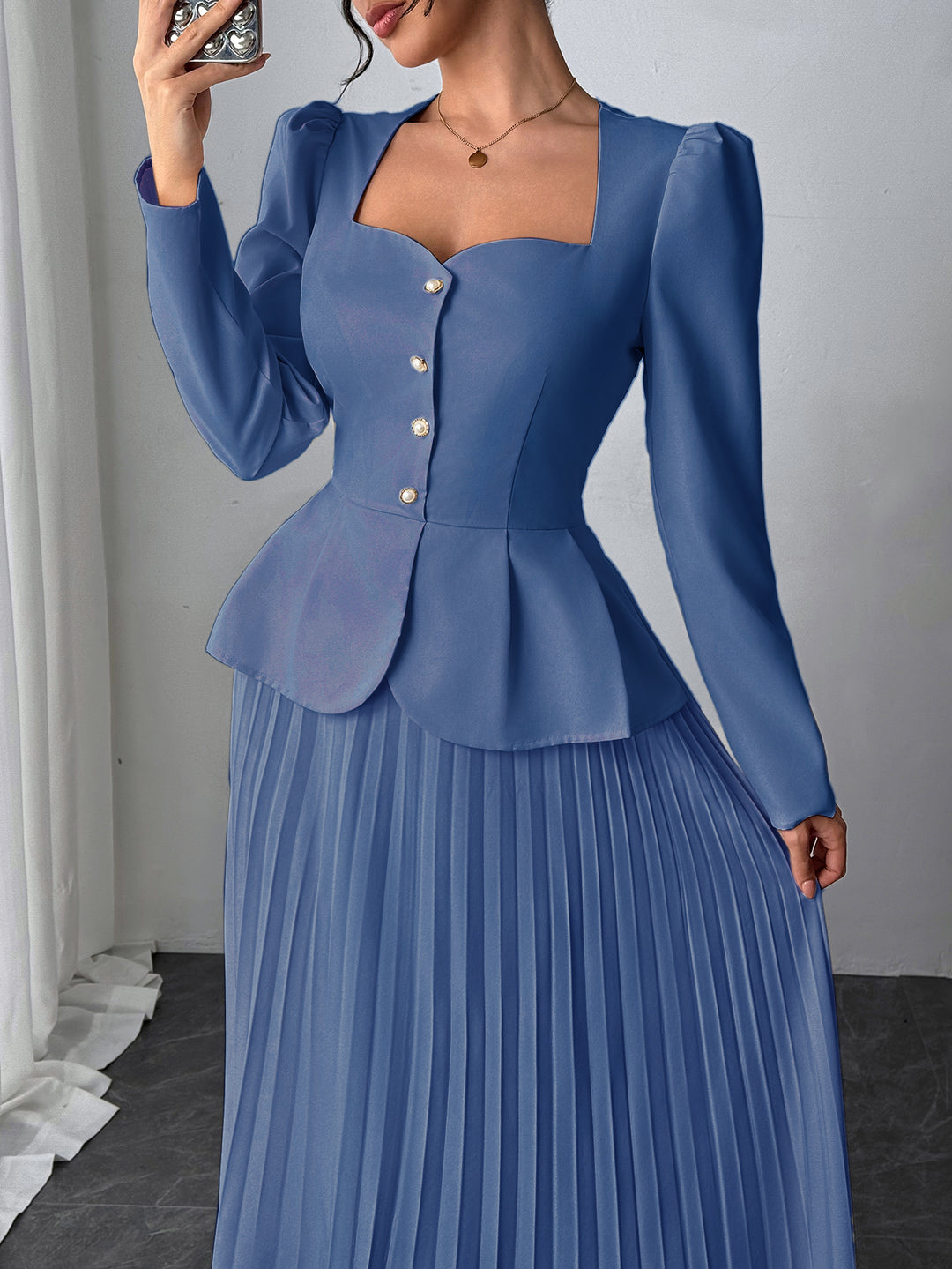Blue Pleated Blazer Dress