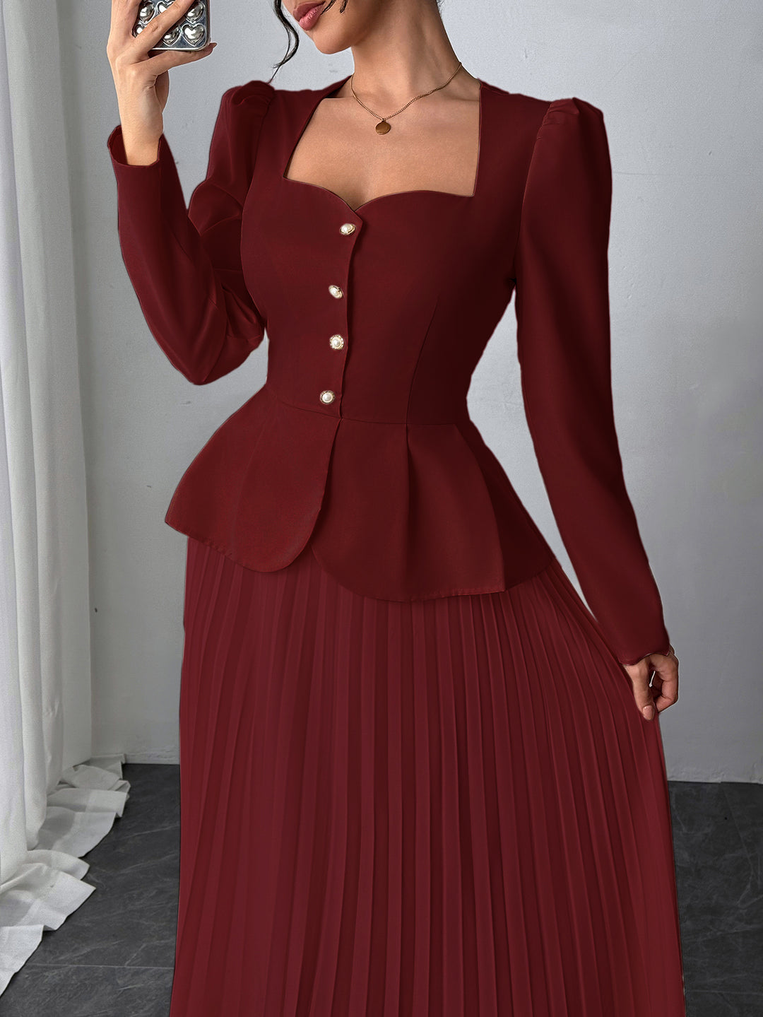 Maroon Pleated Blazer Dress
