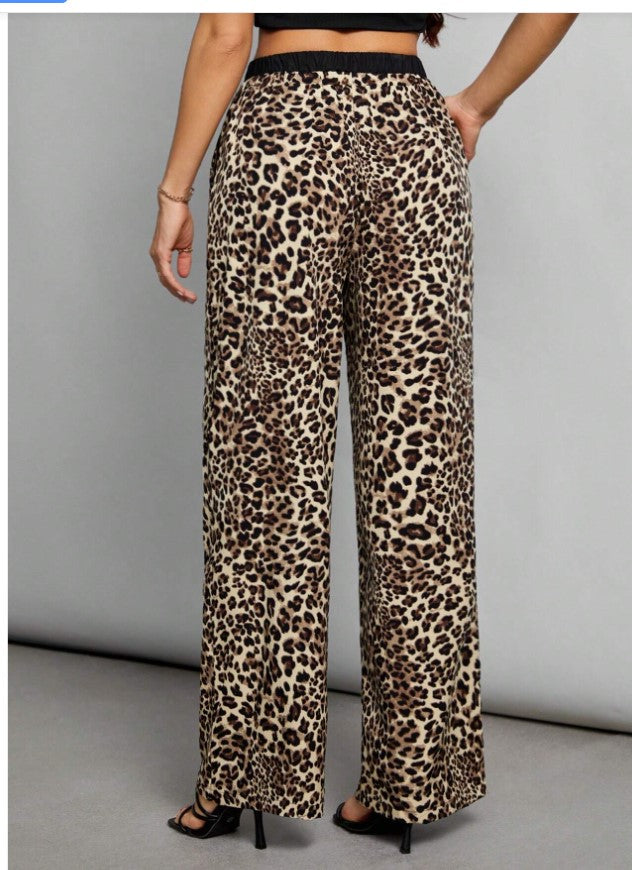 Brown Animal Print Wide Leg Joggers