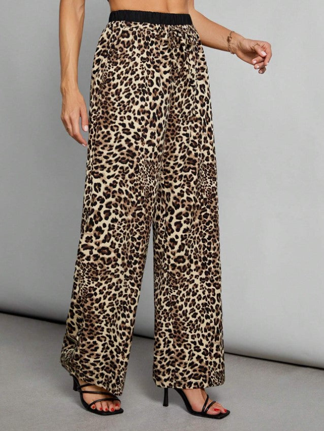 Brown Animal Print Wide Leg Joggers