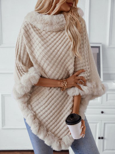 Cream Furry Asymmetrical Hem Sweaters
