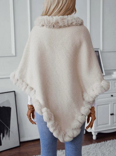 Cream Furry Asymmetrical Hem Sweaters