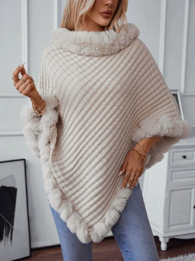 Cream Furry Asymmetrical Hem Sweaters