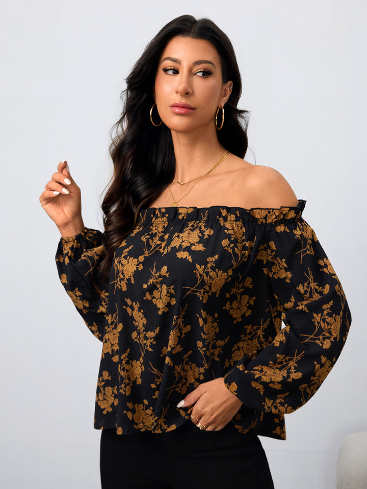 Orange Off Shoulder Printed Top