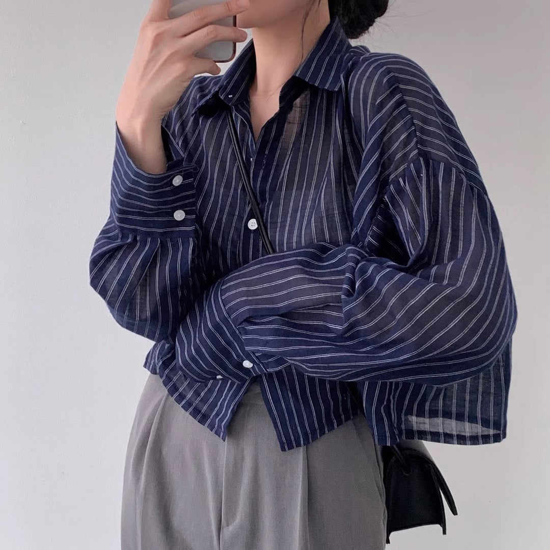 Blue Cropped Boxy Shirt