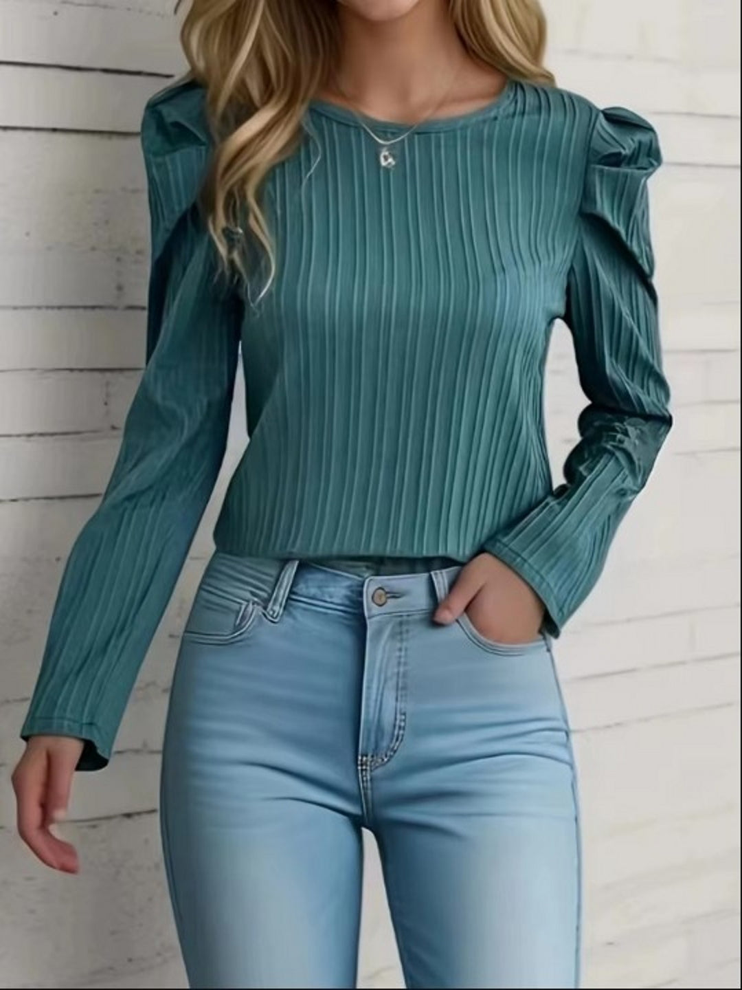 Olive Full Puff Sleeves Top