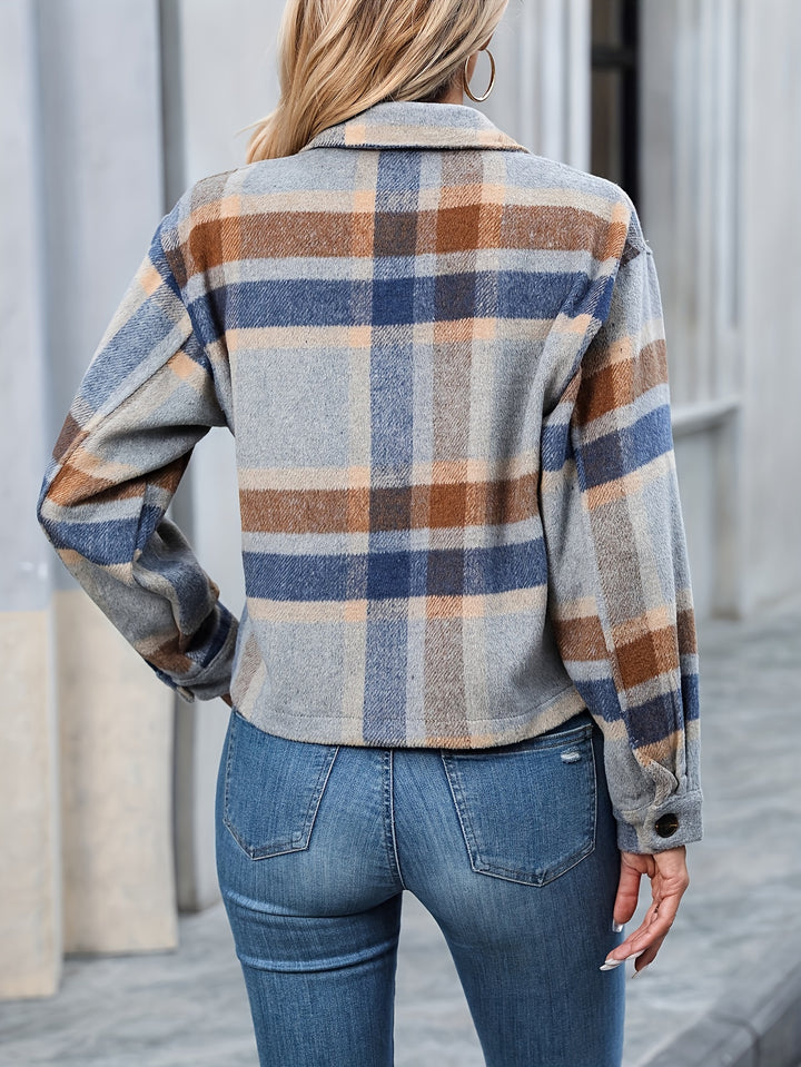 Blue Cropped Checkered Shacket