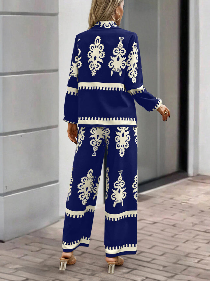 Blue Placement Print Shirt Trouser Co-ord Set