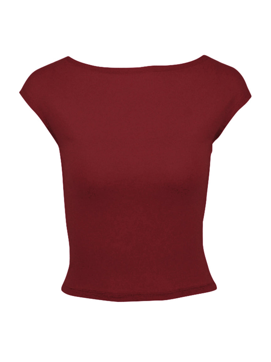 Wine Cap Sleeves Fitted Crop Top