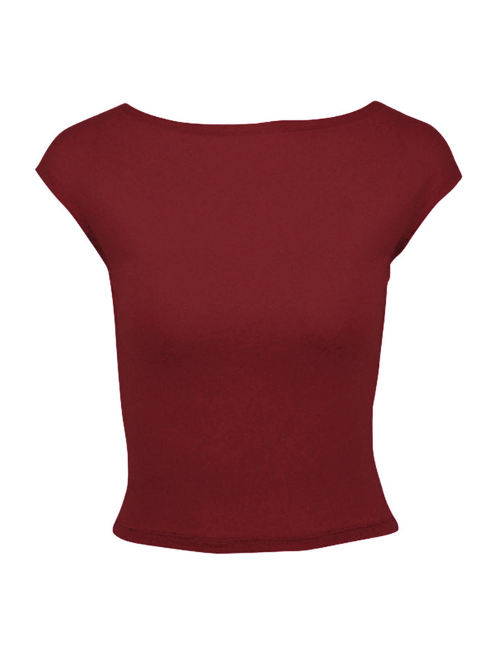 Wine Cap Sleeves Fitted Crop Top
