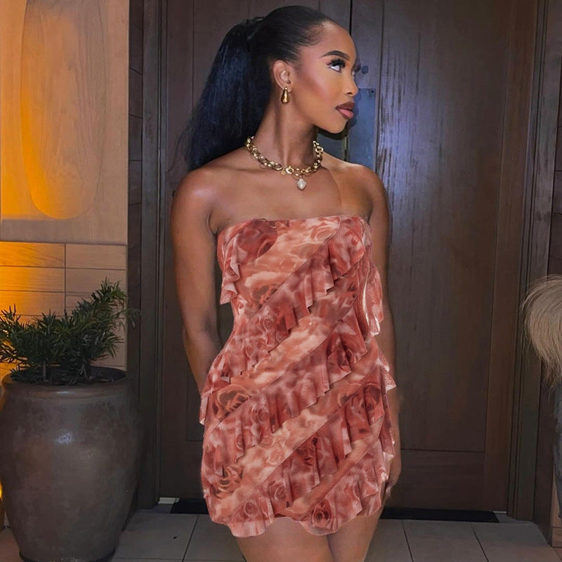 Pink Ruffle Tube Dress