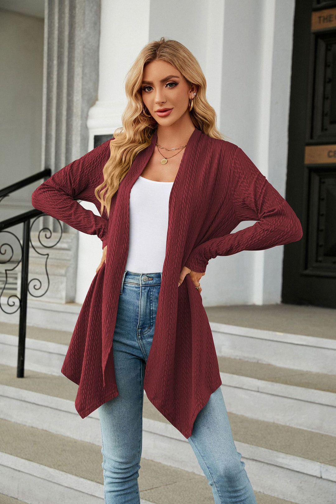 Maroon Full Sleeves Solid Shrug