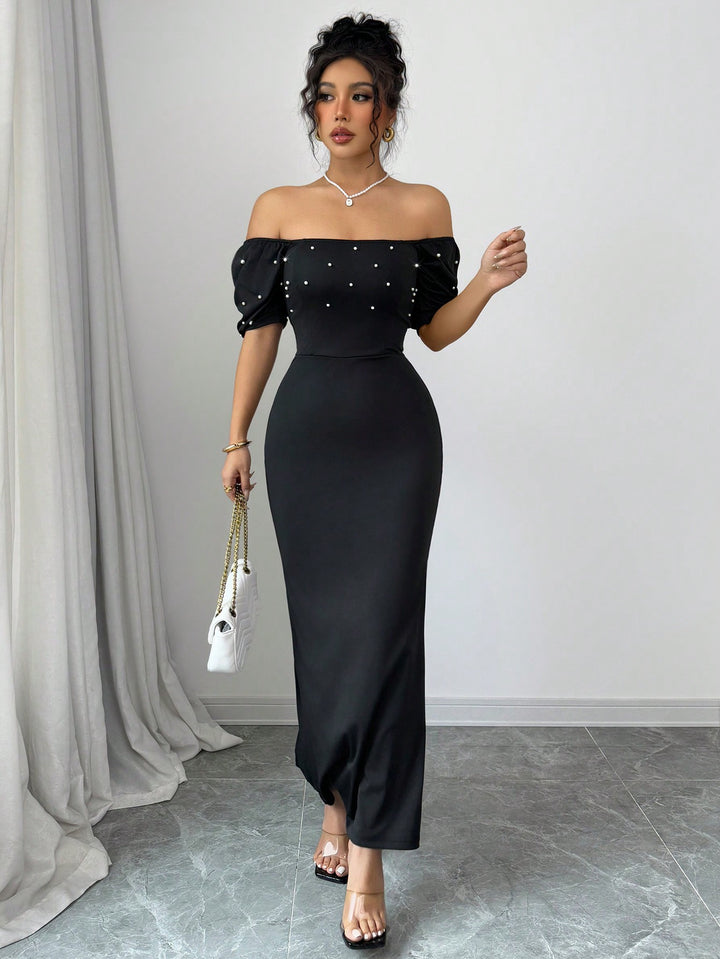 Black Off Shoulder Fitted Dress