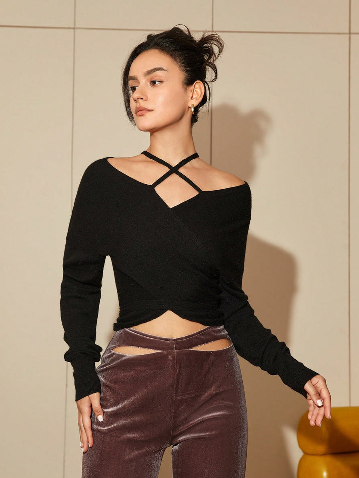 Cross Neck Black Top