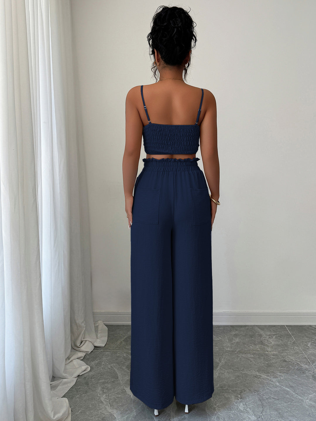 Navy Blue Cami Top And Pants Co-Ord Set