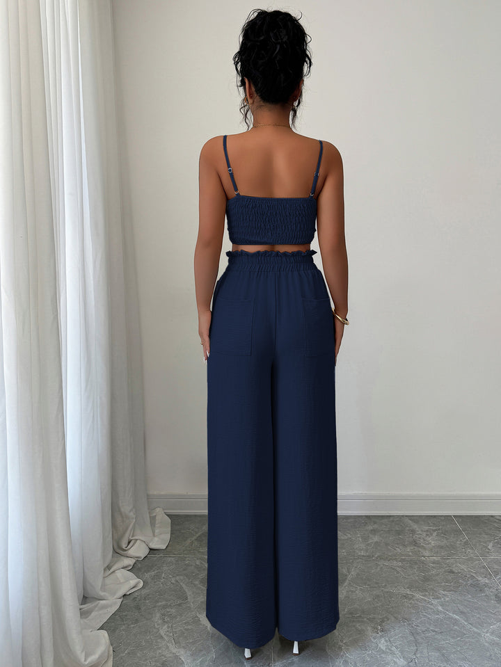 Navy Blue Cami Top And Pants Co-Ord Set