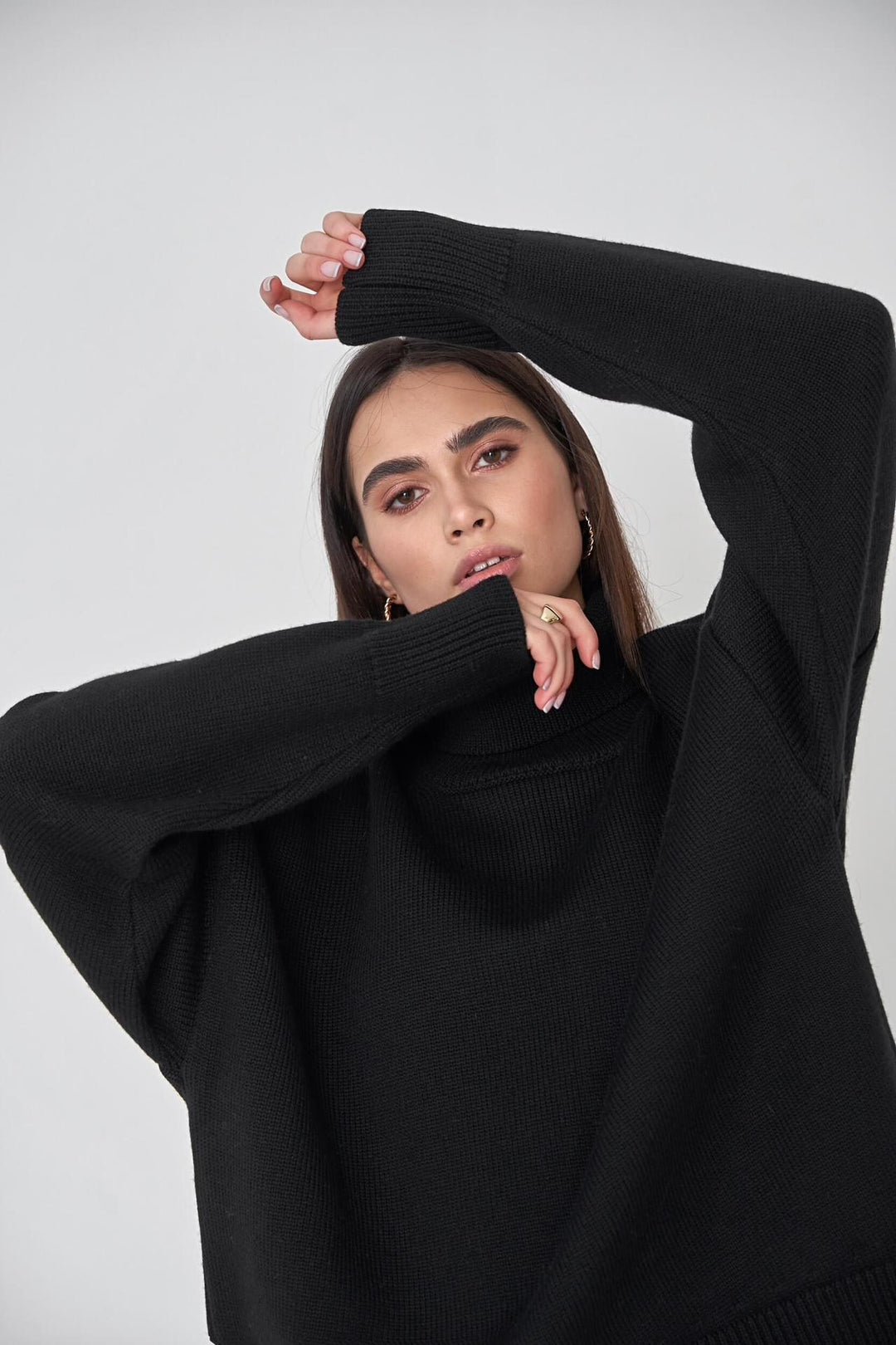 Black Turtle Neck Oversized Solid Sweater