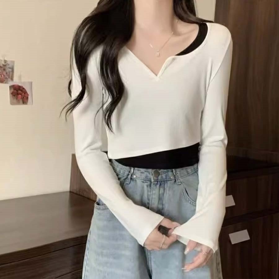 White Solid Fitted Top