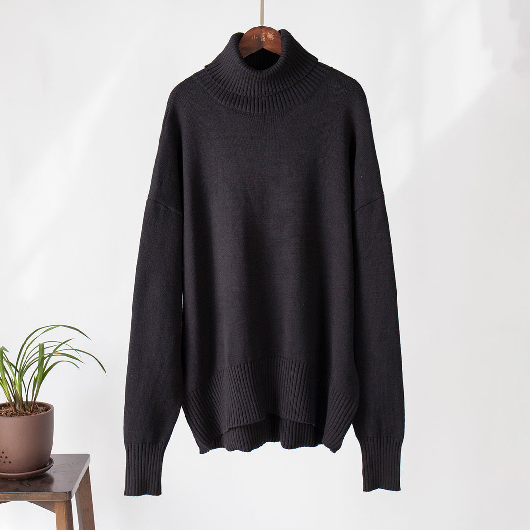 Black Turtle Neck Oversized Solid Sweater