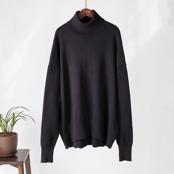 Black Turtle Neck Oversized Solid Sweater