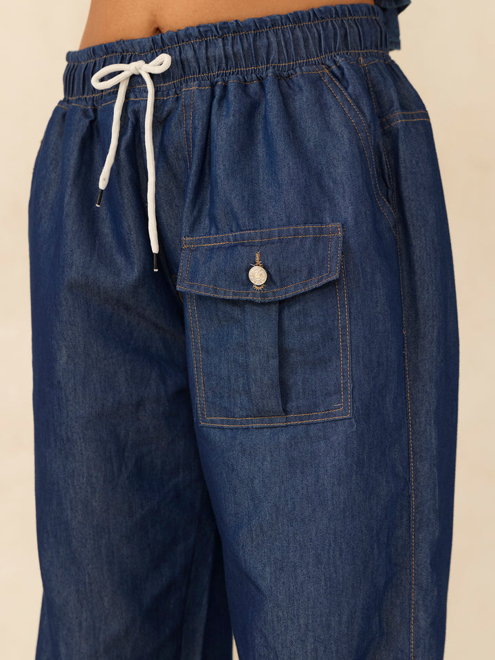 Blue Relaxed Fit Joggers With Front Seam Detail
