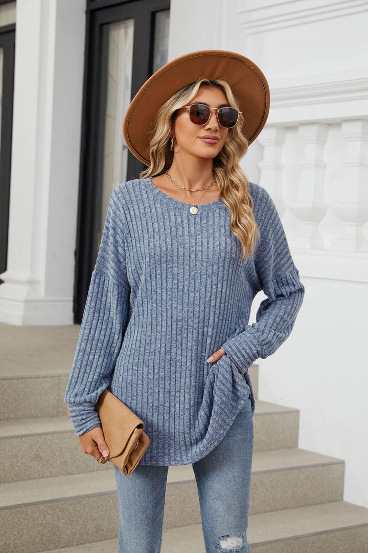 Blue Full Sleeves Round Neck Sweaters