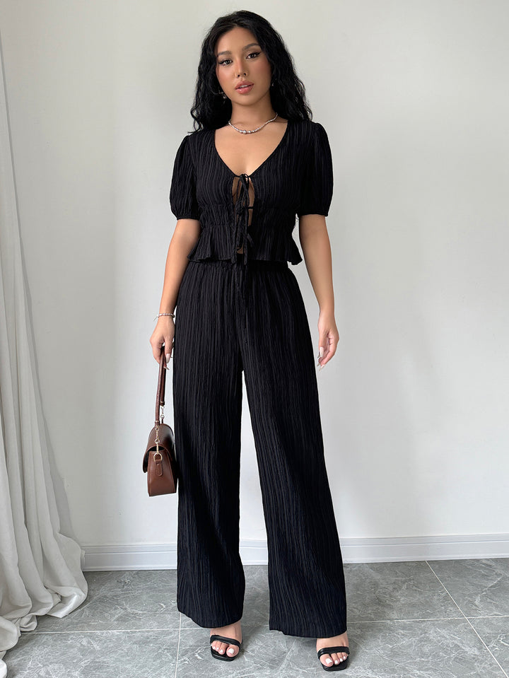 Black Co Ord Set With Cropped Top And Trouser
