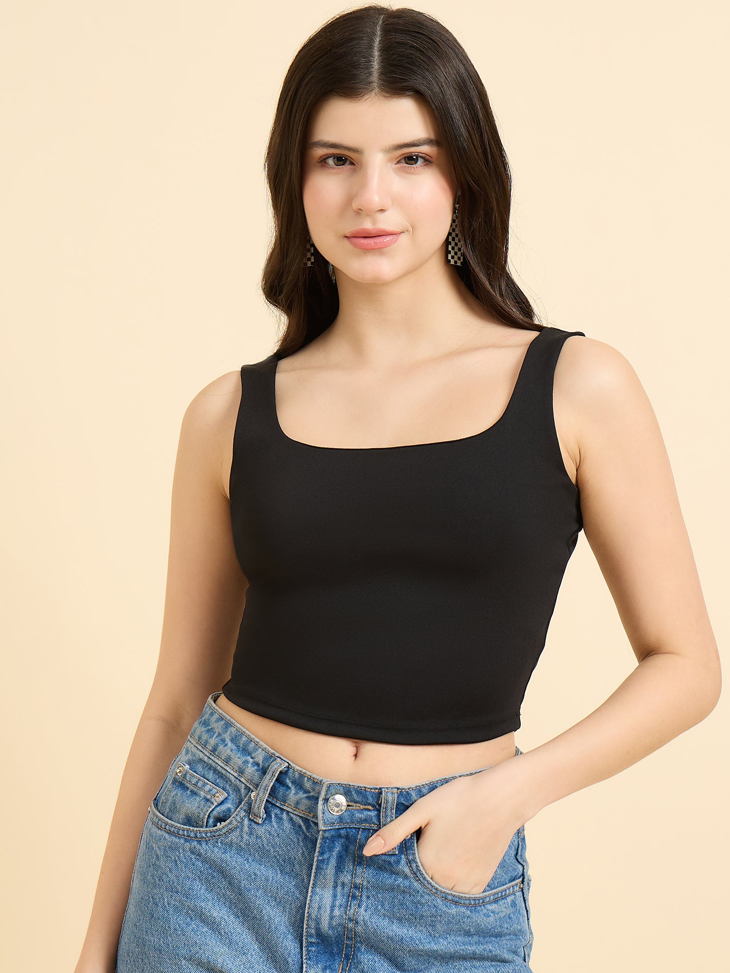 Black Square Neck Tank Top