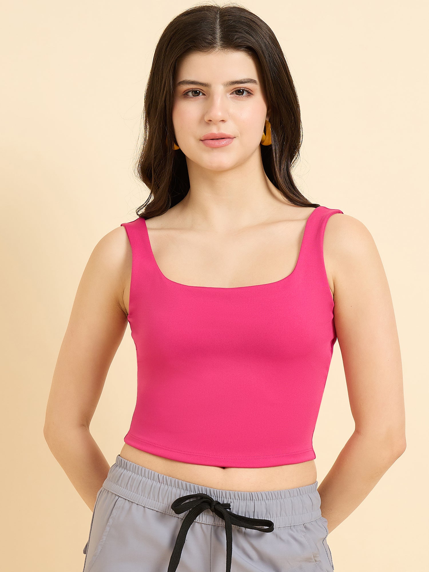 Pink Square Neck Tank Top