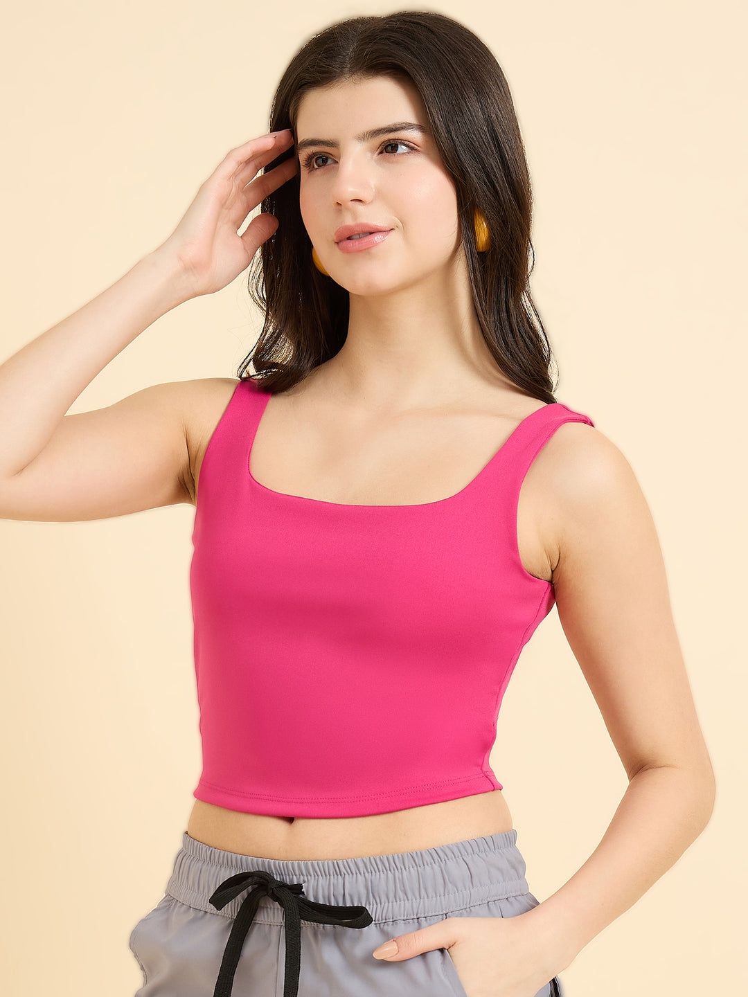 Pink Square Neck Tank Top