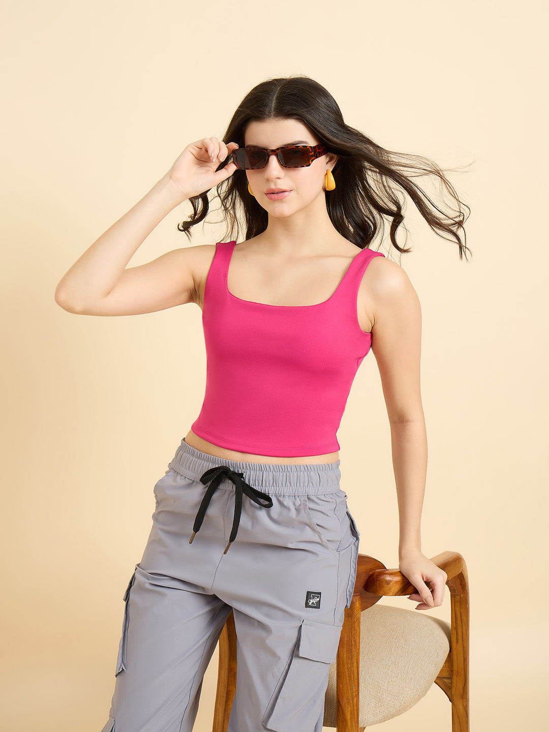 Pink Square Neck Tank Top