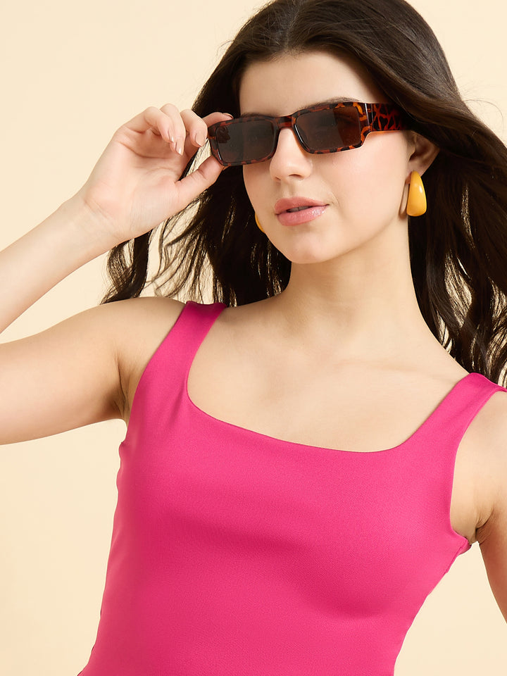 Pink Square Neck Tank Top