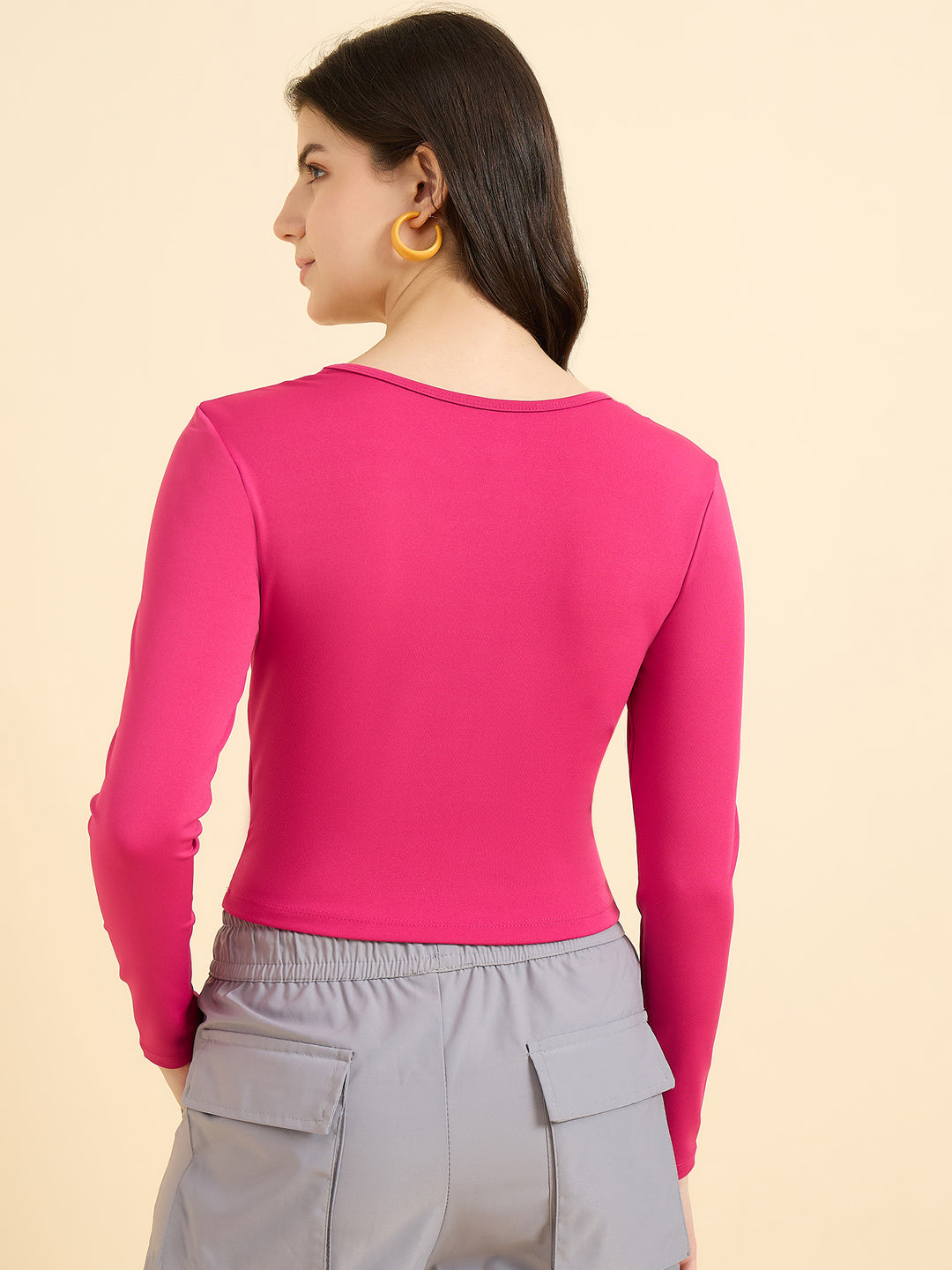 Pink Solid Square Neck Top