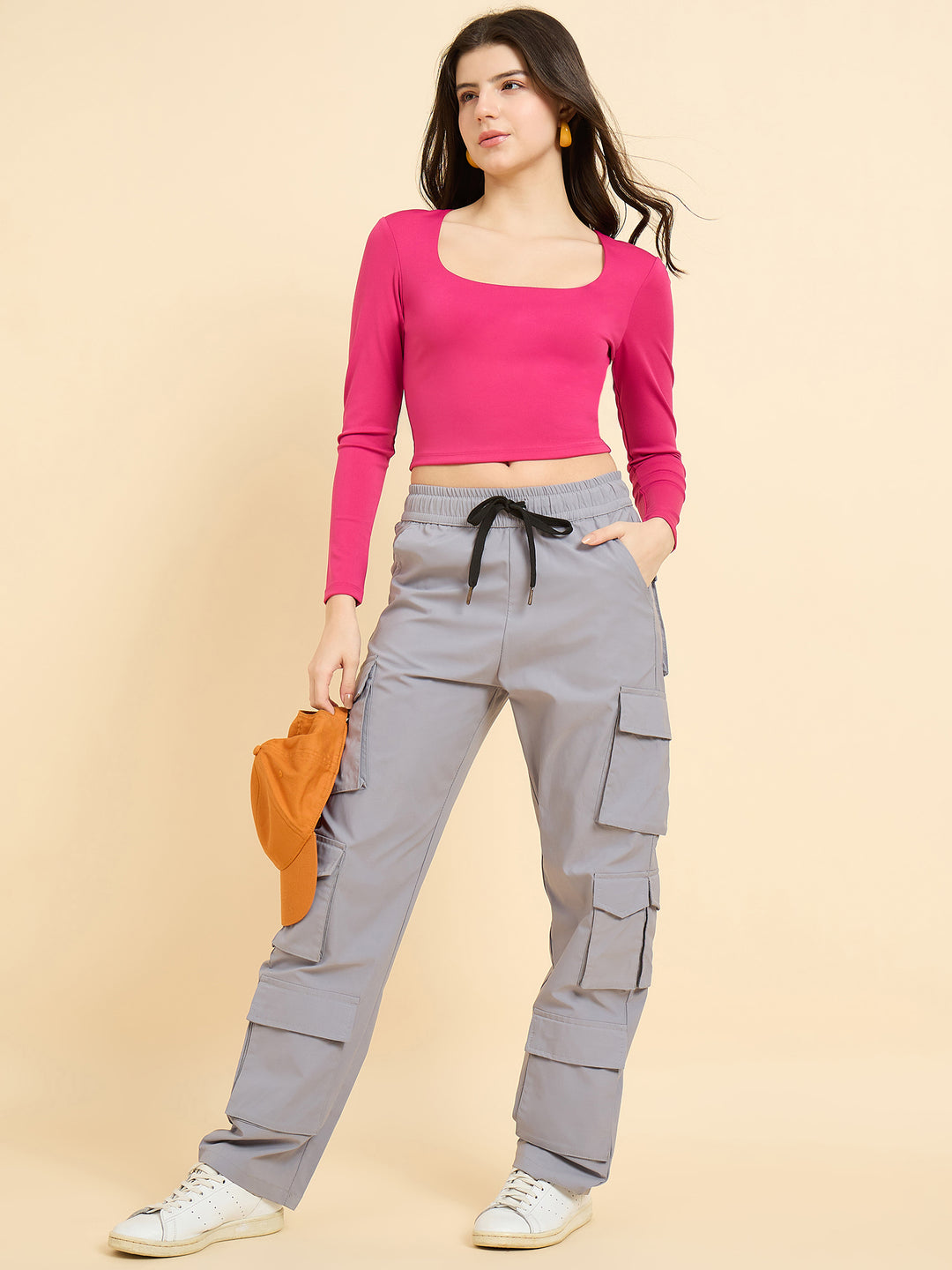 Pink Solid Square Neck Top