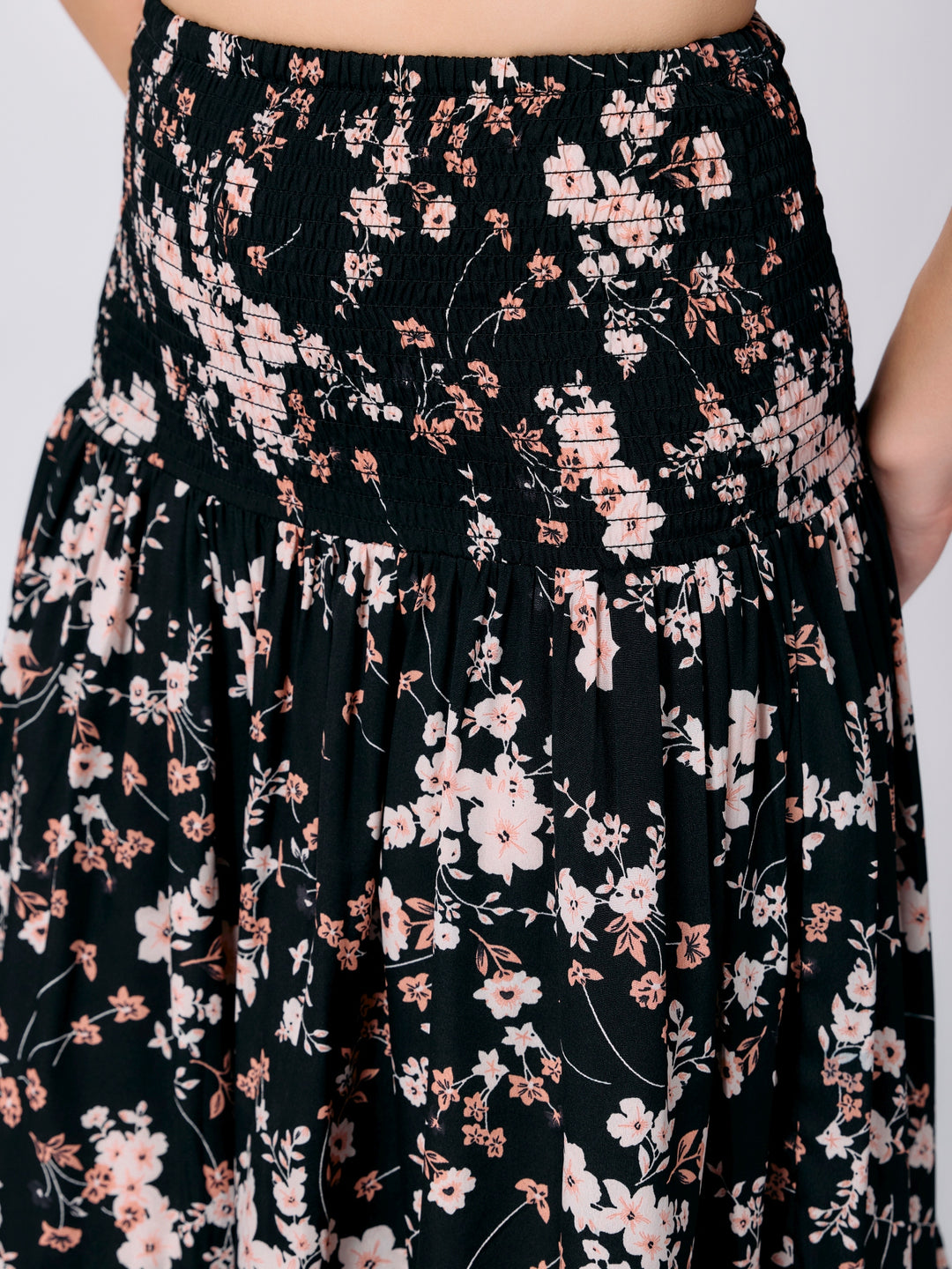 Black Three Tired Midi Skirt Printed