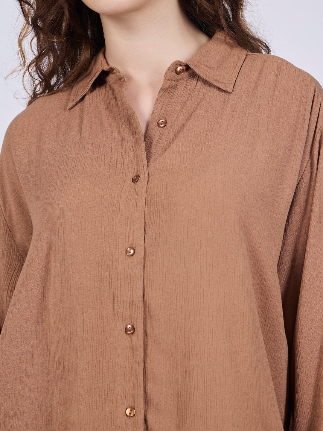 Brown Easy Shirt And Pull On Pants Co-Ord Set